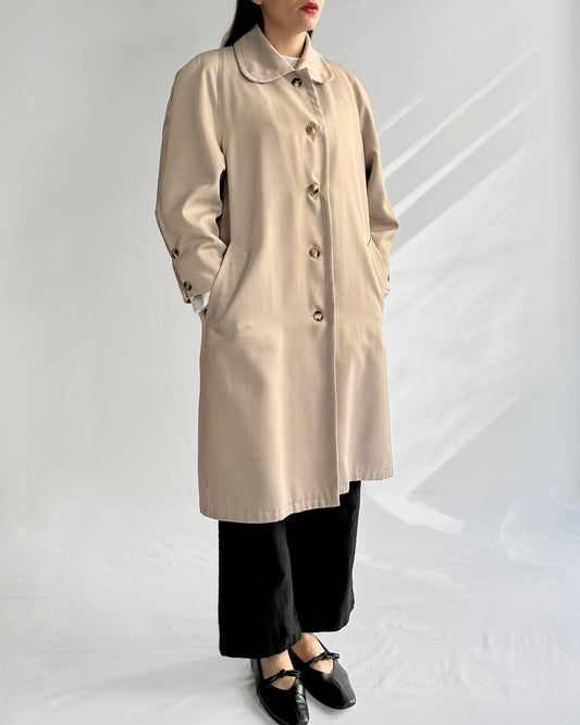 90s Beige Trench Coat – Detachable Faux Fur Collar