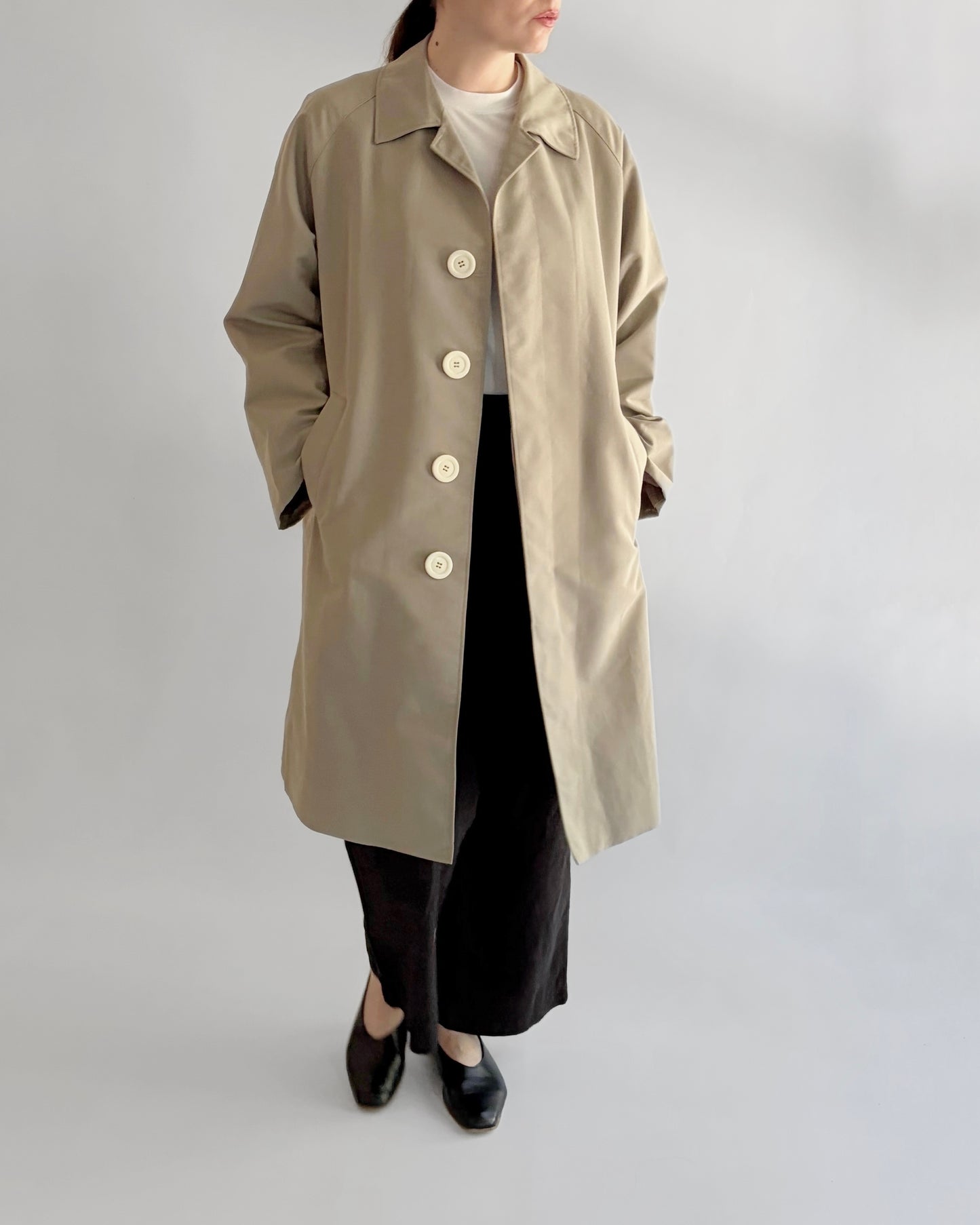 Vintage 1970s Beige Minimal Trench Coat