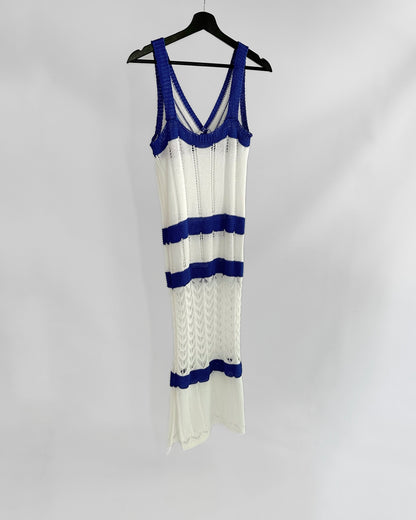 Vintage White and Blue Knit Summer Dress