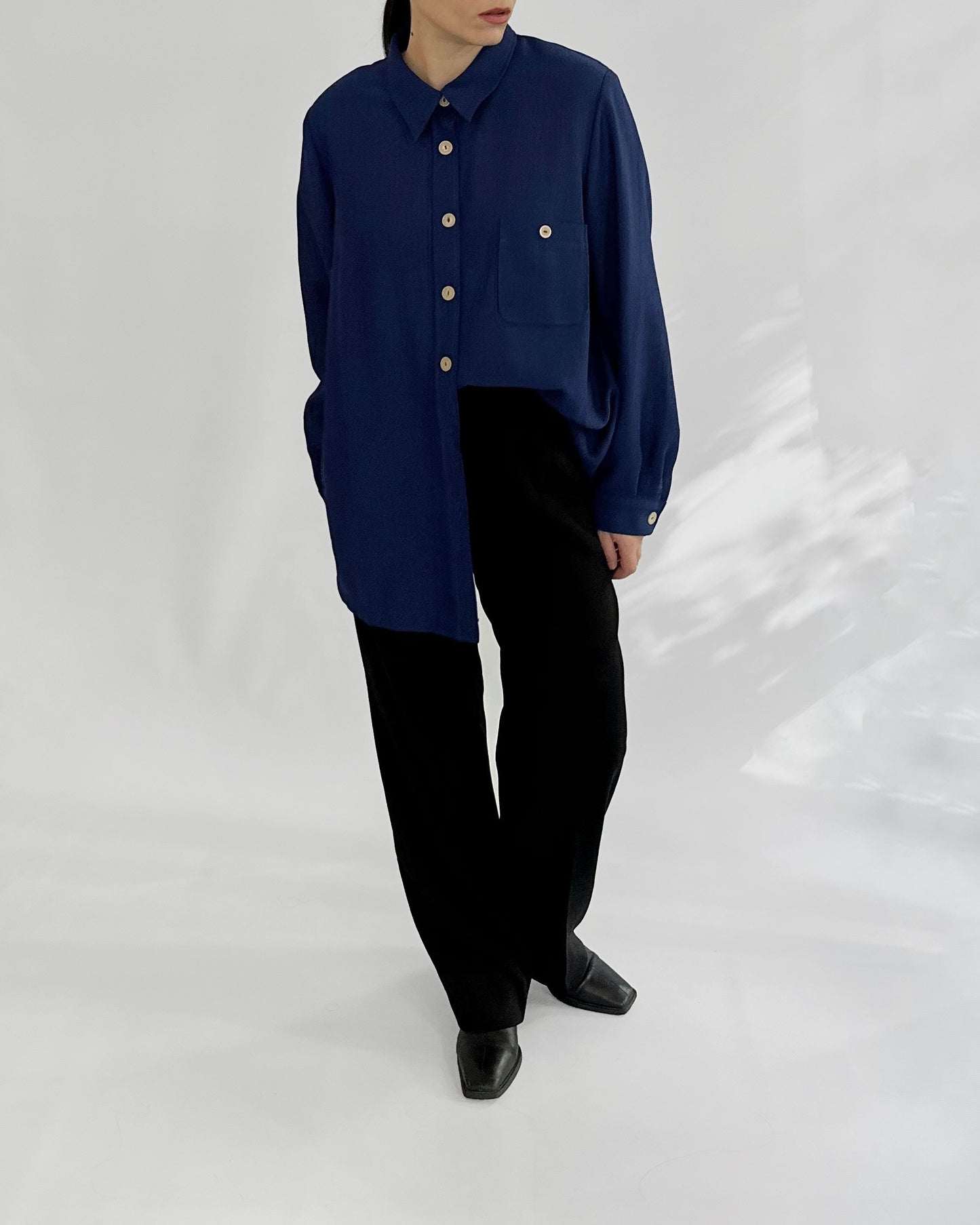 80s Royal Blue Button-Up Shirt with Back Tie