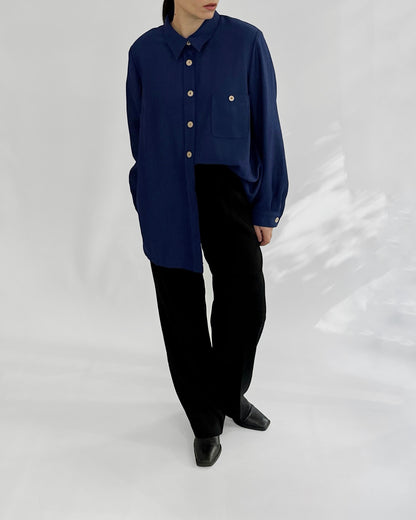 80s Royal Blue Button-Up Shirt with Back Tie