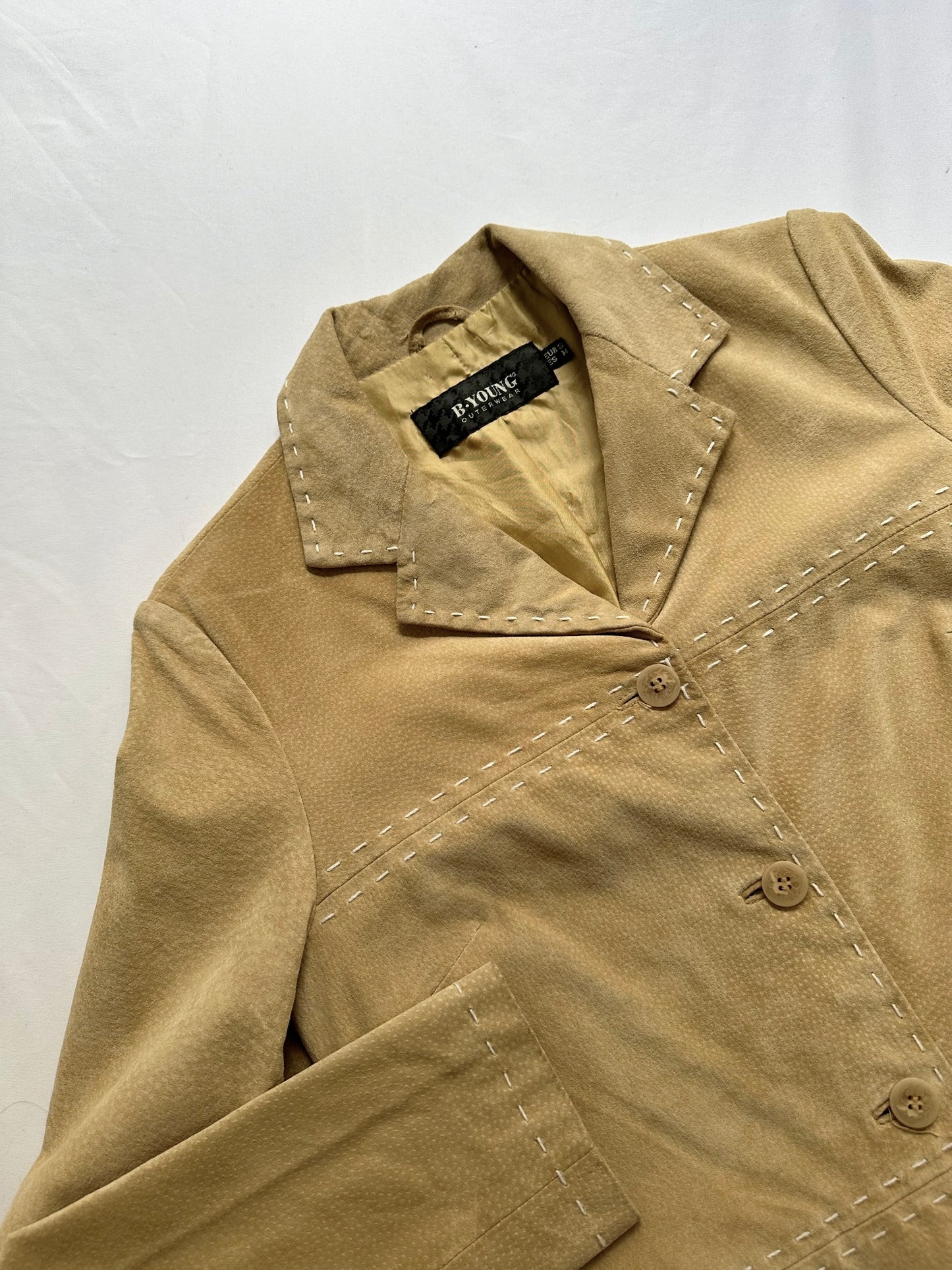 90s Suede Beige Leather Coat