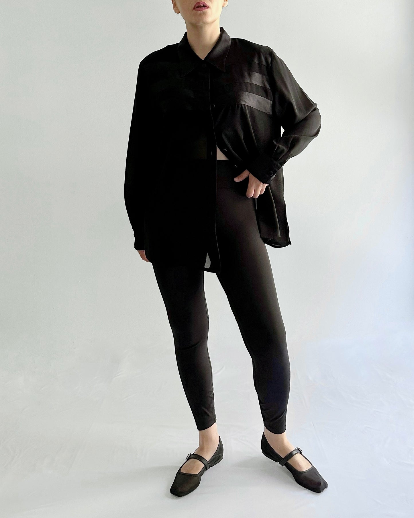 90s Black Sheer Satin Maxi Blouse