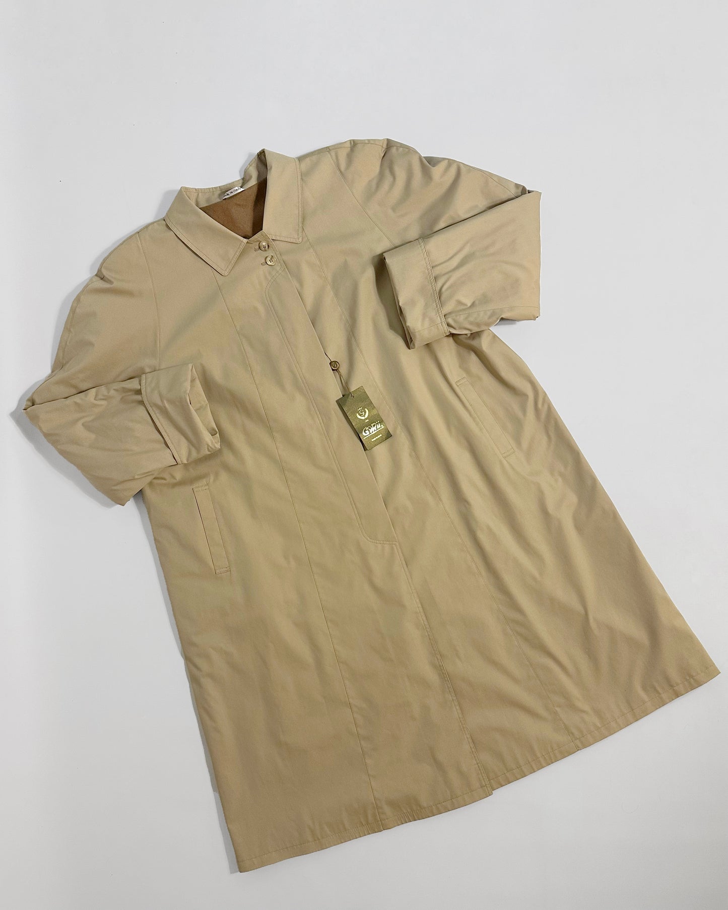 90s Italian Oversized Beige Trench Coat, NOS