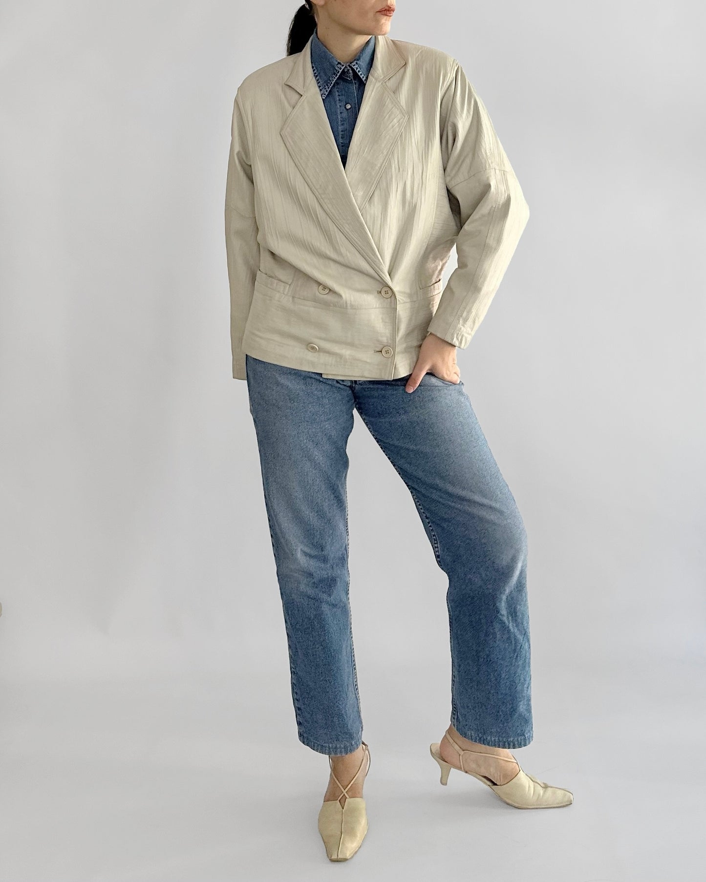 80s Cream Leather Jacket