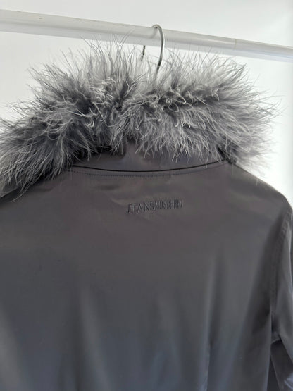 90s Moschino Feather Collar Grey Satin Shirt