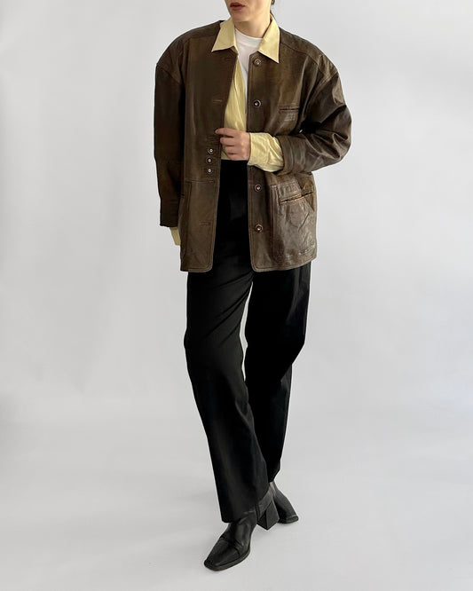 80s Tyrolean Distressed Brown Leather Jacket