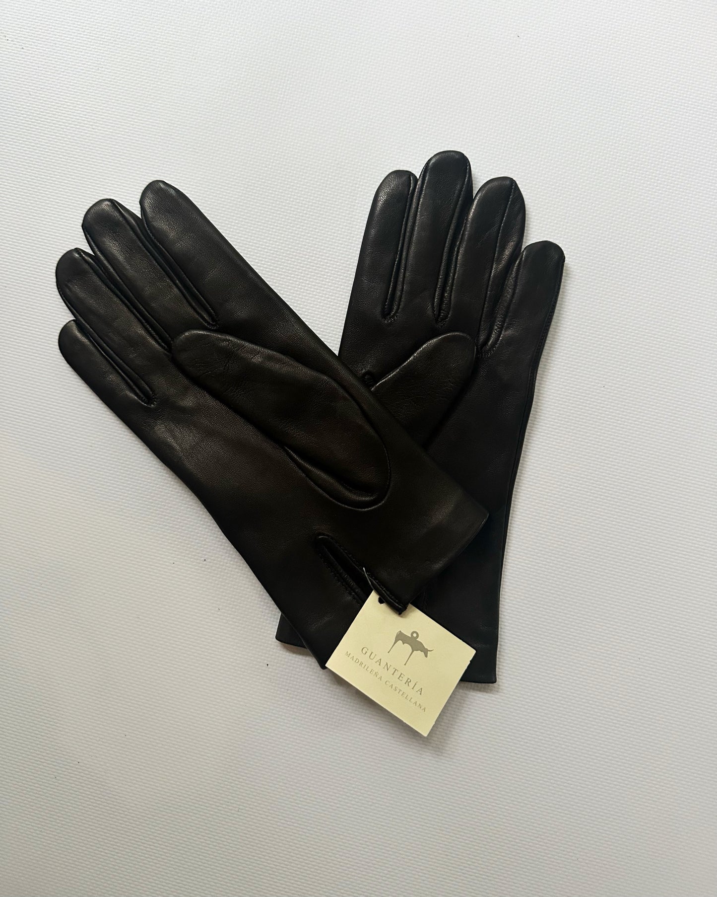 90s Black Beige Leather Gloves - Size 7 1/2, NOS