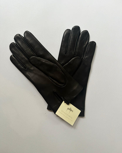 90s Black Beige Leather Gloves - Size 7 1/2, NOS