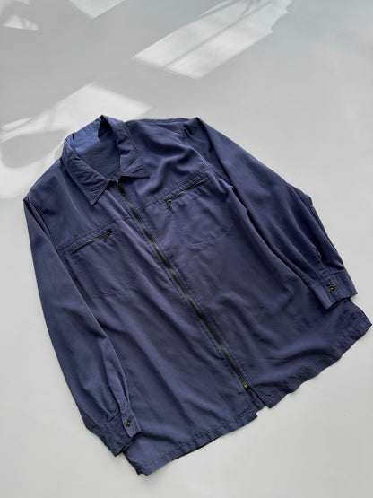 90s Silk Effect Zip-Up Shirt Jacket