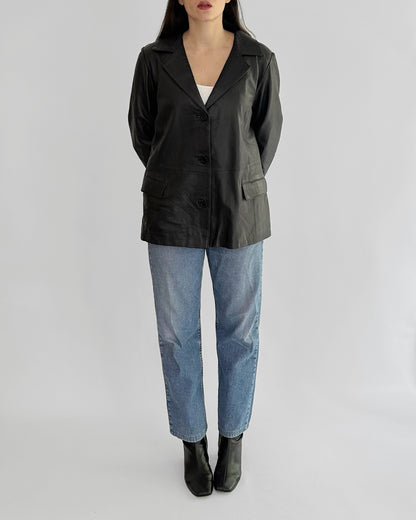 90s Black Sheepskin Leather Blazer