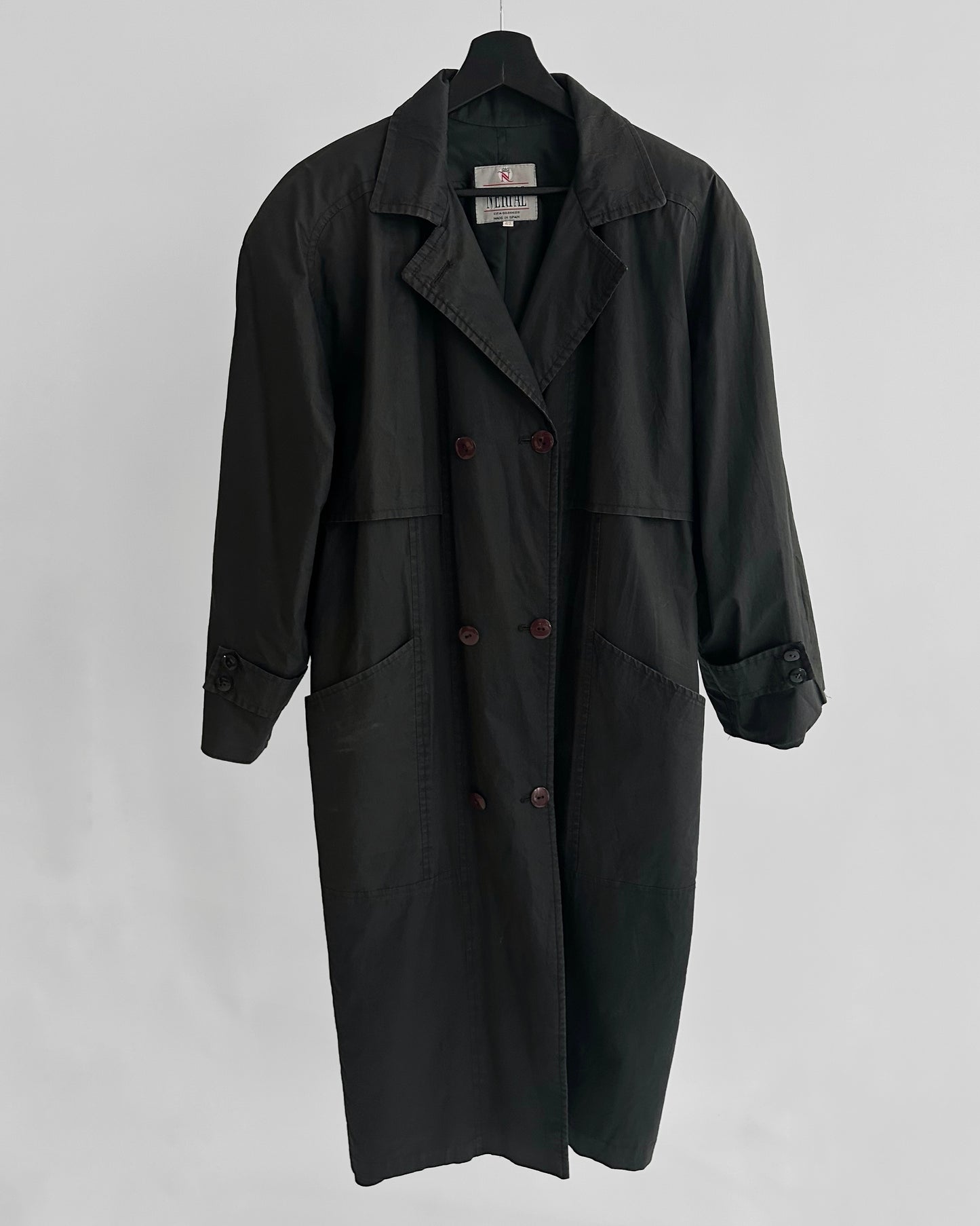 90s Black Belted Trench Coat