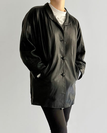 90s Black Oversized Leather Coat