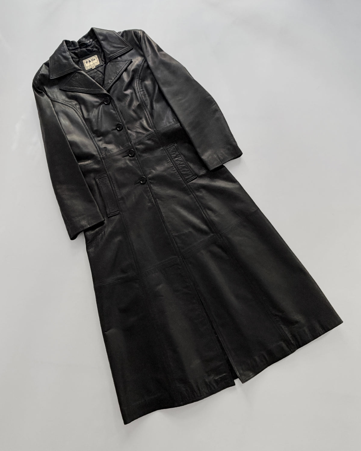 Vintage 1990s Black Italian Goatskin Leather Maxi Coat