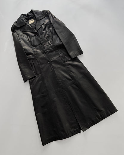 Vintage 1990s Black Italian Goatskin Leather Maxi Coat