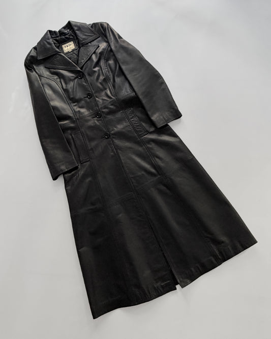 Vintage 1990s Black Italian Goatskin Leather Maxi Coat