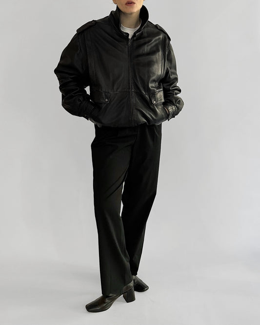 80s Black Lamb Leather Bomber Jacket – Made in Spain