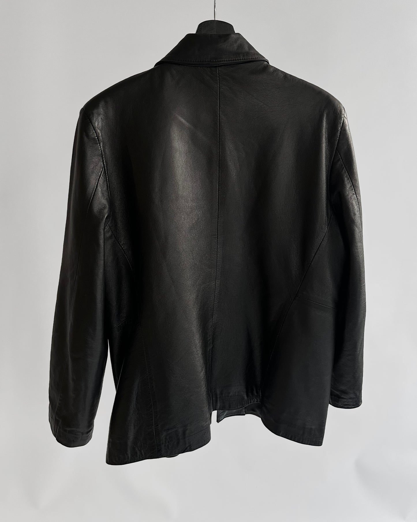 90s Black Zip-Up Leather Jacket