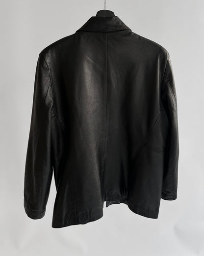 90s Black Zip-Up Leather Jacket