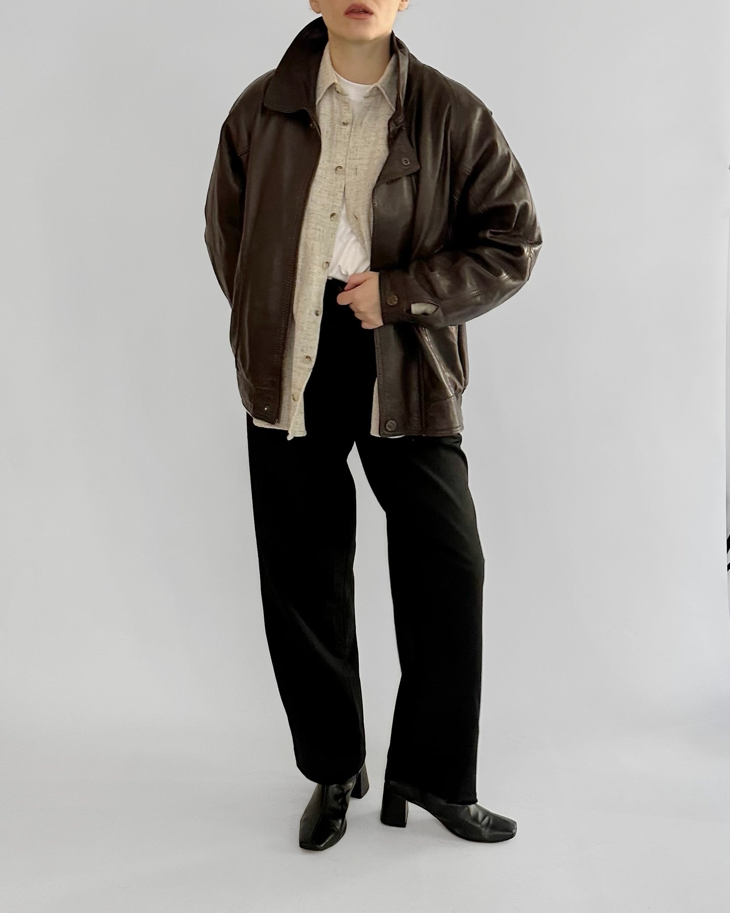 80s Brown Leather Bomber Jacket