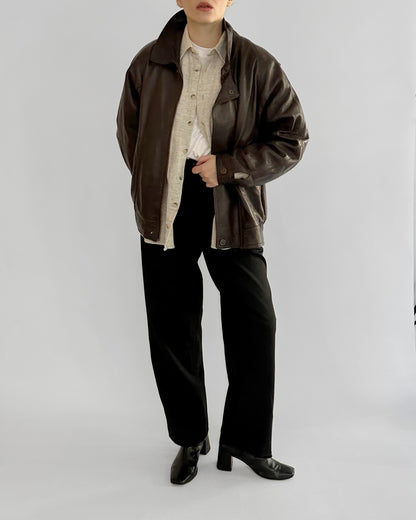 80s Brown Leather Bomber Jacket