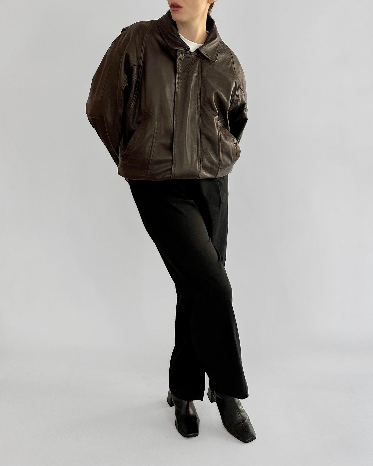80s Brown Leather Bomber Jacket