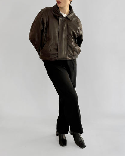 80s Brown Leather Bomber Jacket