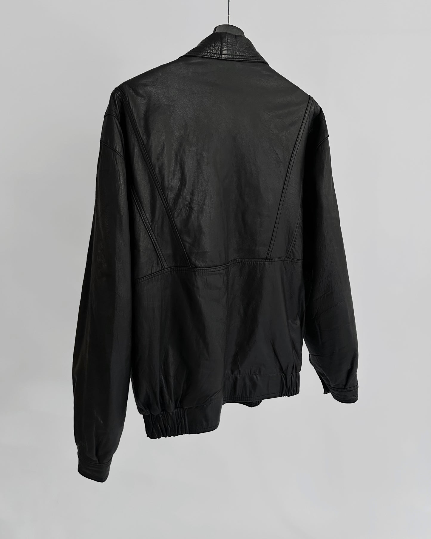 80s Black Leather Bomber Jacket