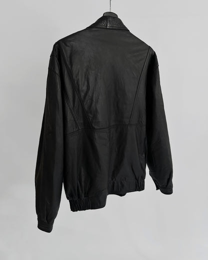 80s Black Leather Bomber Jacket