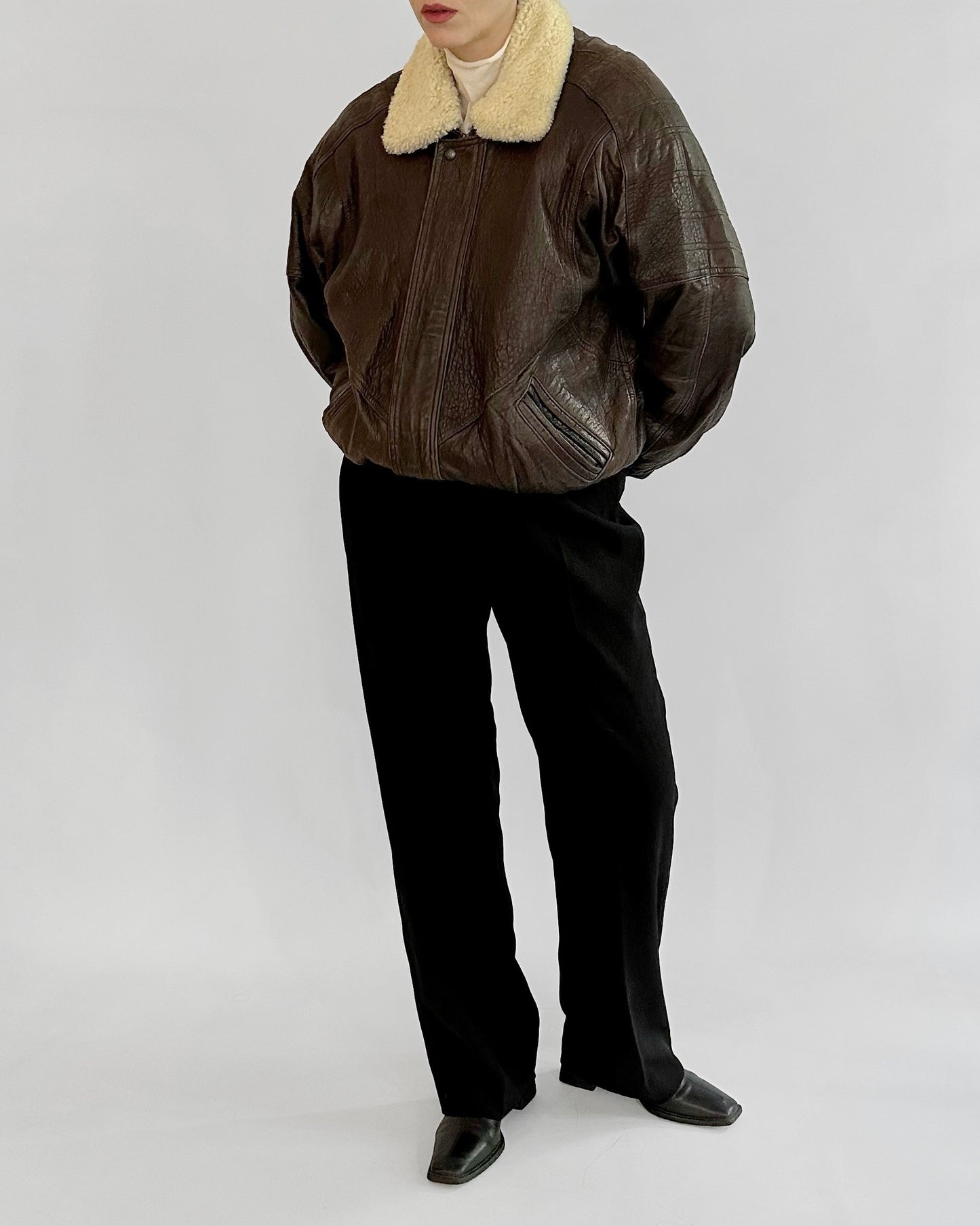 80s Brown Sheepskin Leather Bomber Jacket – Made in Spain
