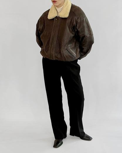 80s Brown Sheepskin Leather Bomber Jacket – Made in Spain