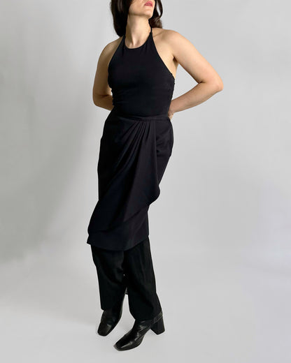 90s Black Draped Midi Skirt