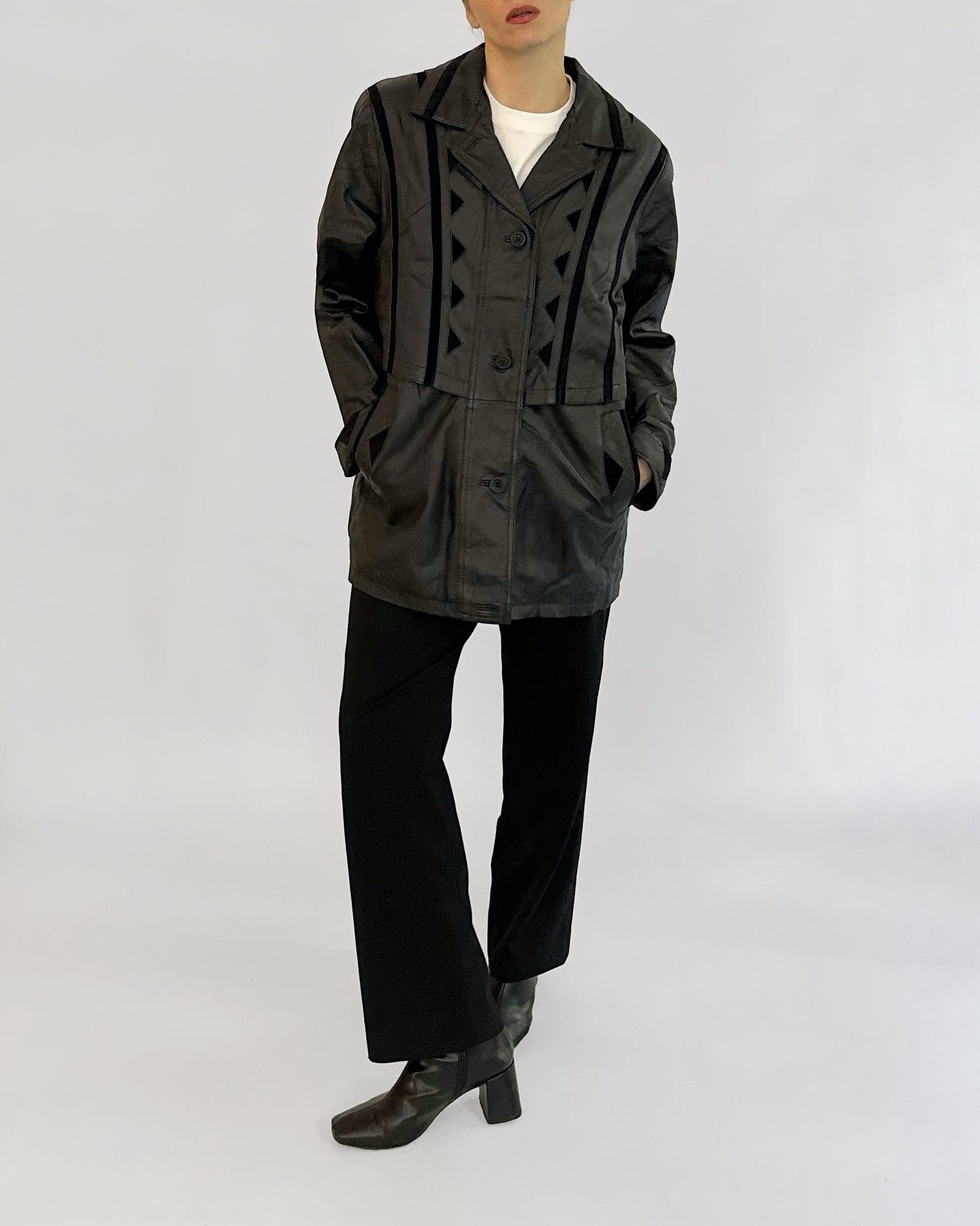 80s Black Leather Suede Geometric Jacket