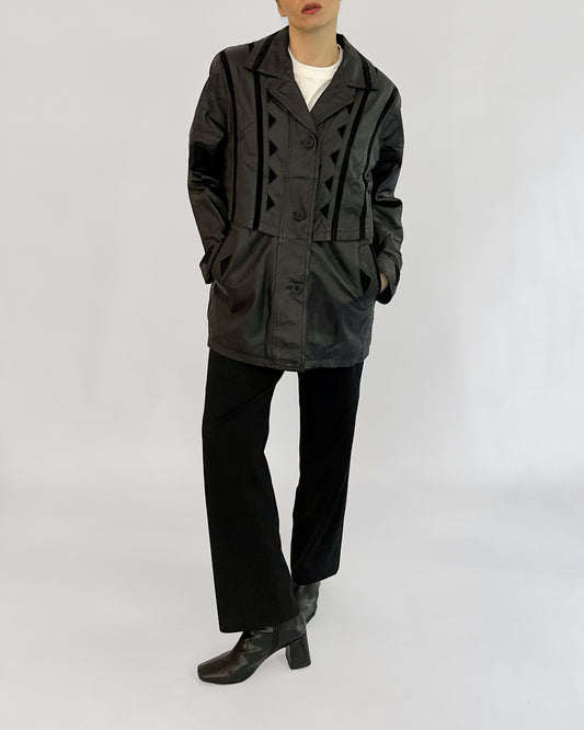 80s Black Leather Suede Geometric Jacket