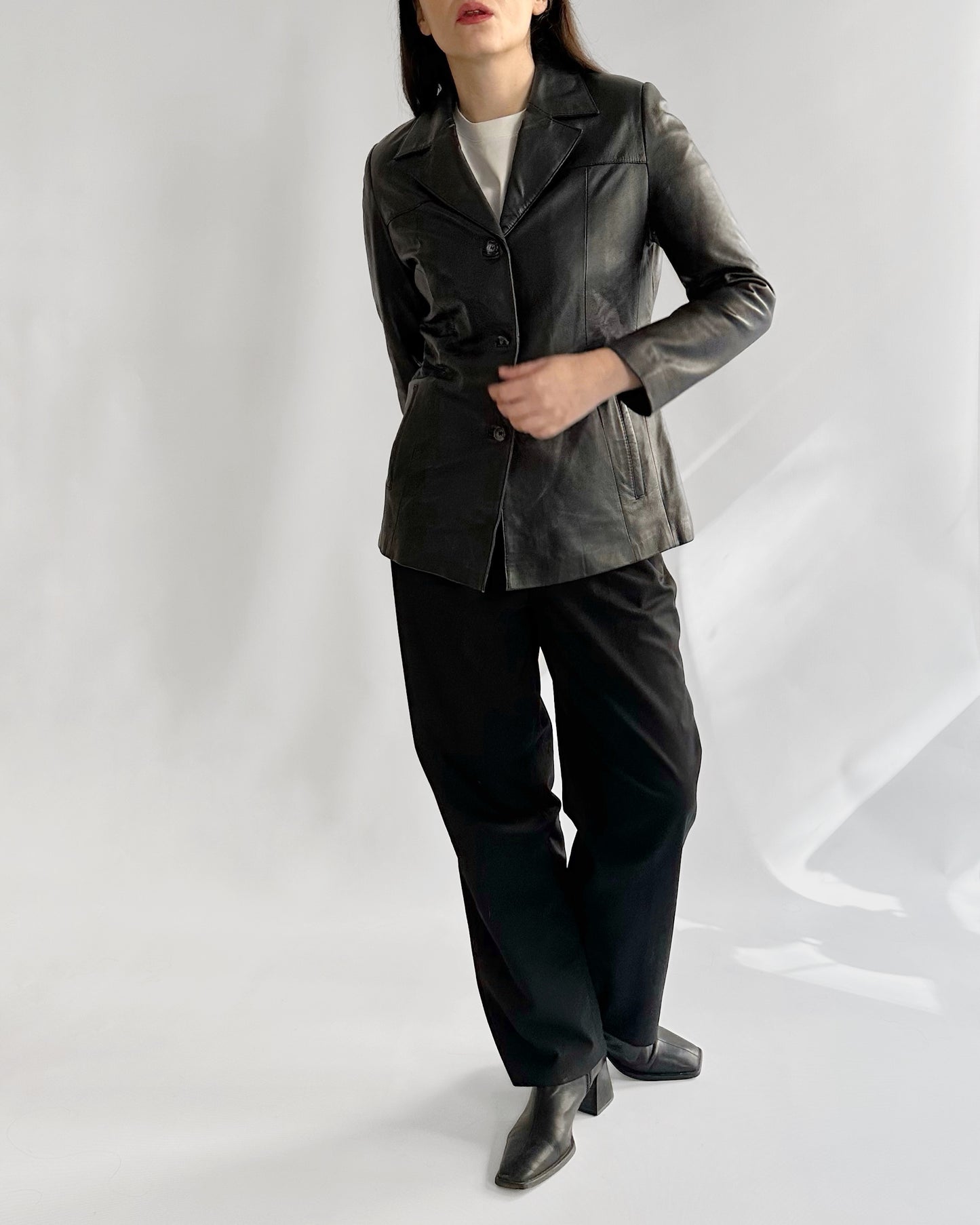 90s Black Leather Blazer