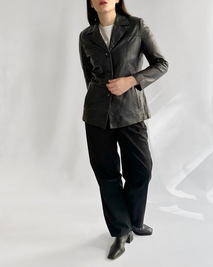 90s Black Leather Blazer
