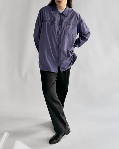 90s Silk Effect Zip-Up Shirt Jacket