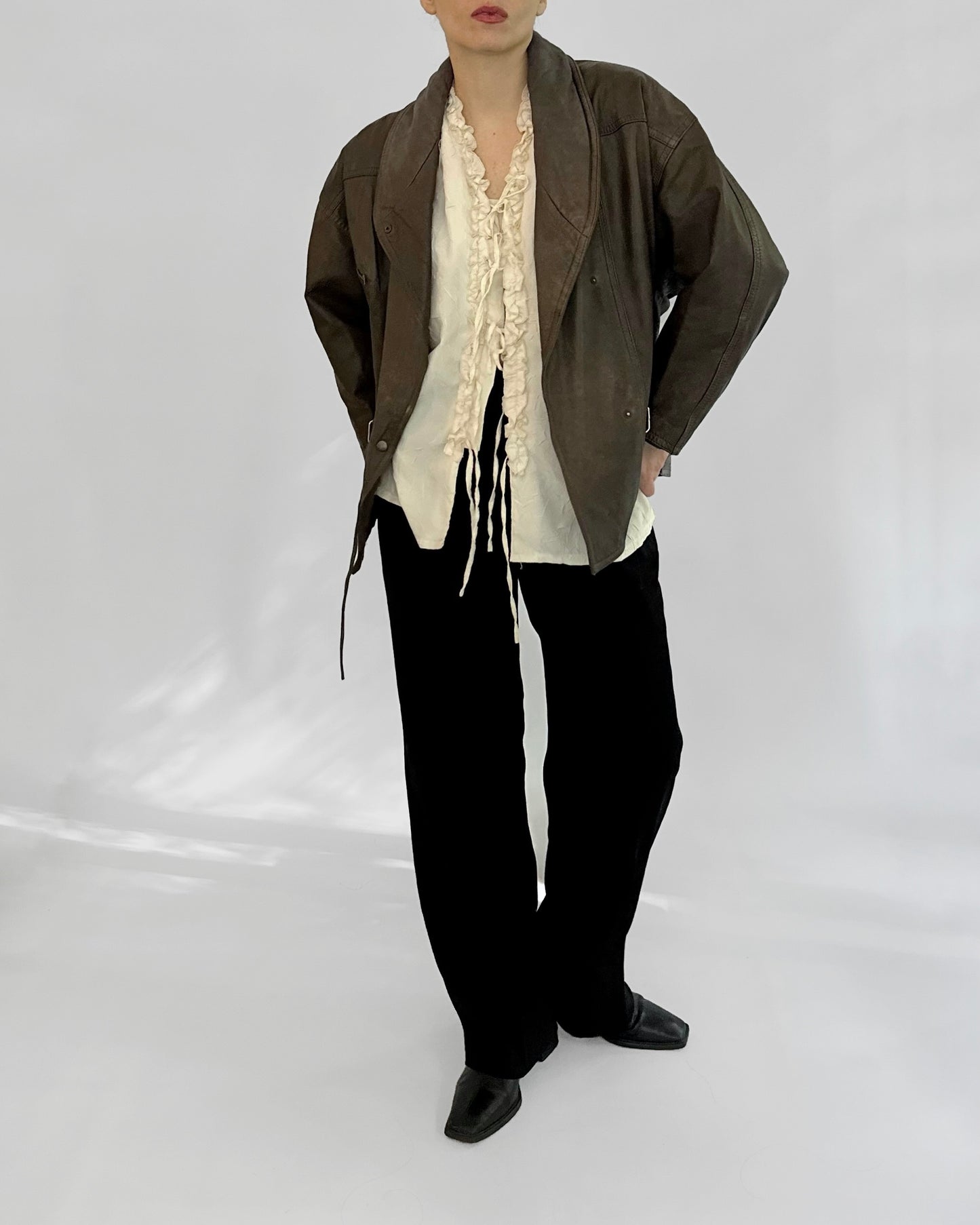 80s Distressed Brown Cowhide Leather Jacket