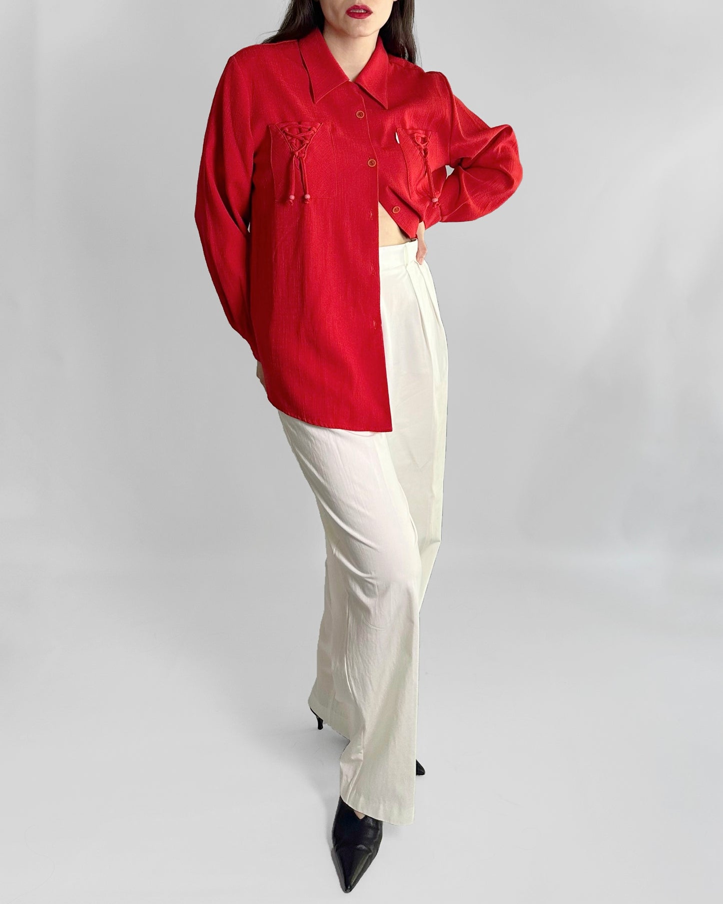 70s Textured Red Oversized Shirt