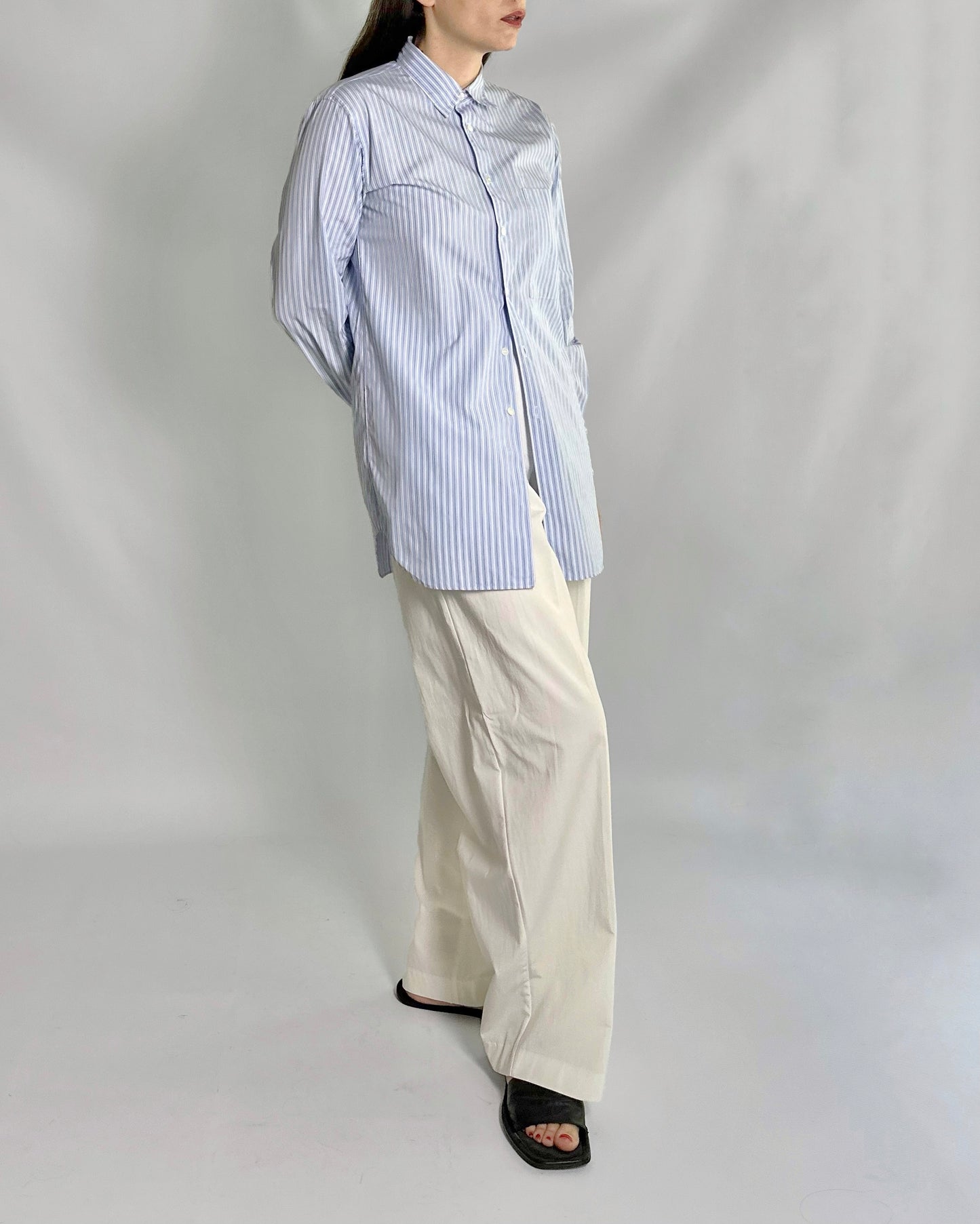 Comme des Garçons Blue Striped Maxi Shirt - Hommes Plus Fall 2013