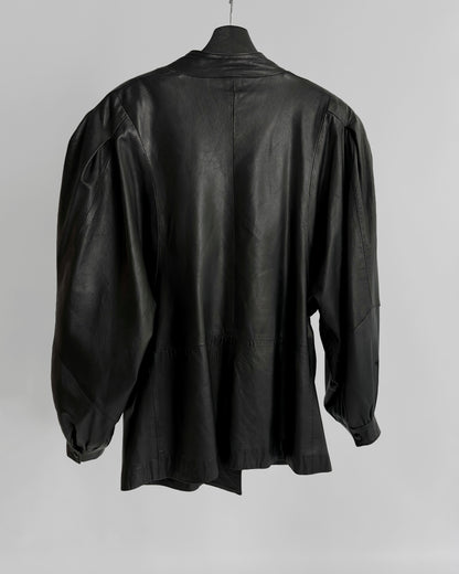 80s Black Puff Sleeve Sheep Leather Jacket