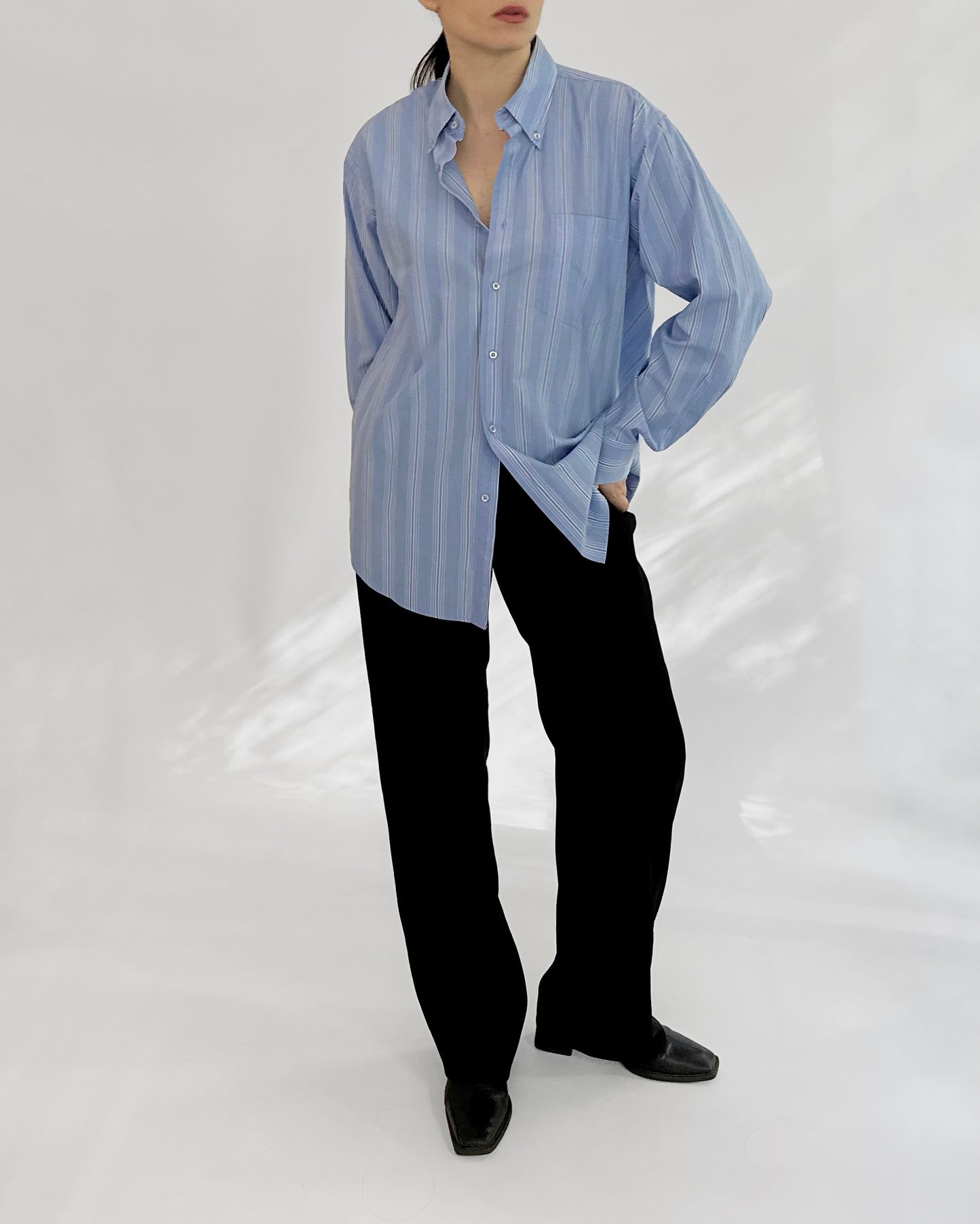 90s Blue Striped Classic Cotton Shirt