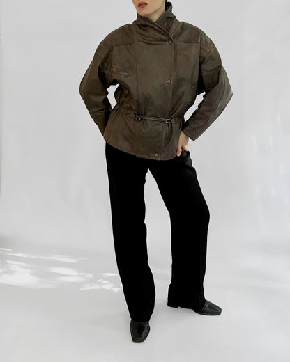 80s Distressed Brown Cowhide Leather Jacket