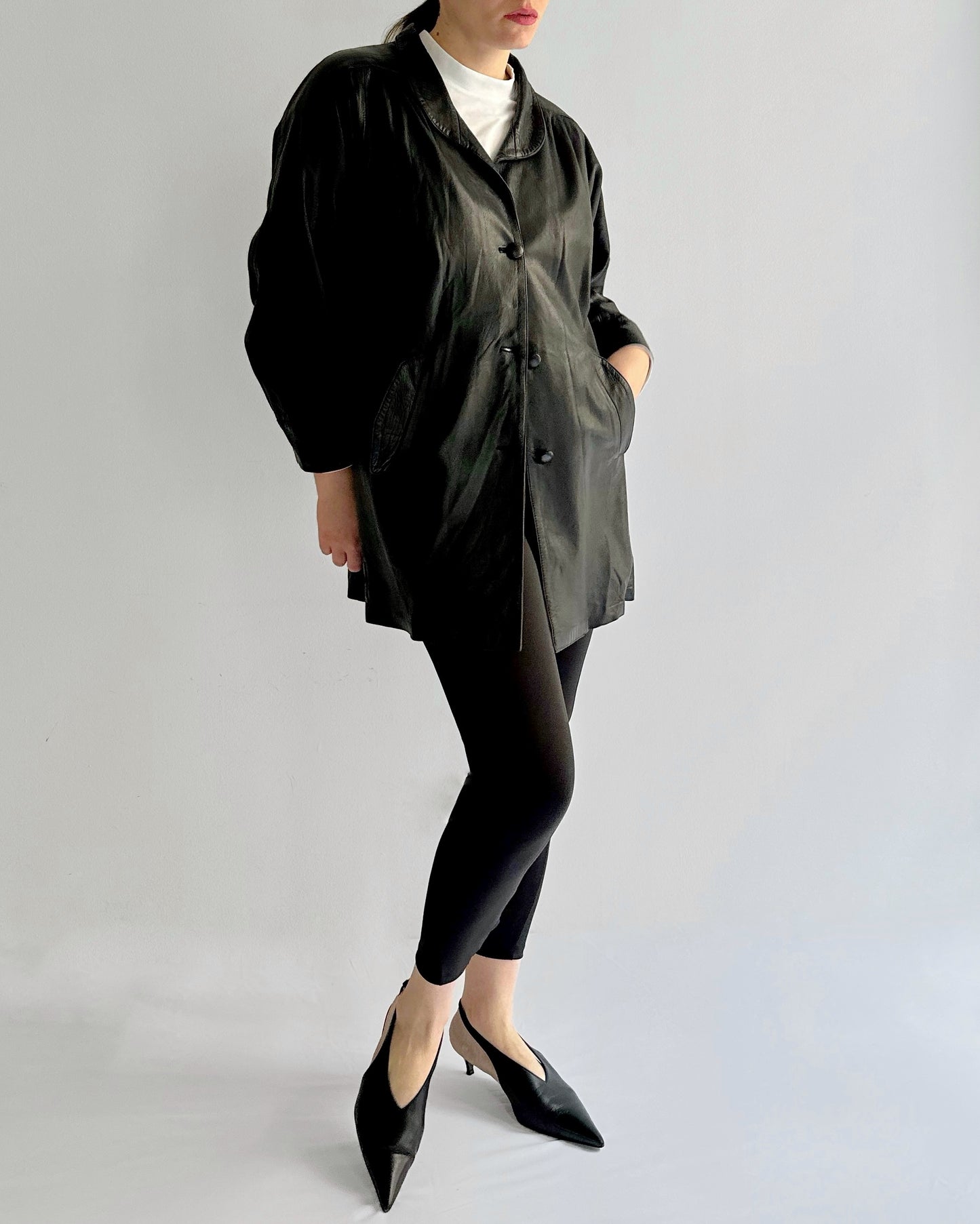 90s Black Oversized Leather Coat