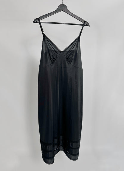 80s Black Sheer Nylon Slip Dress