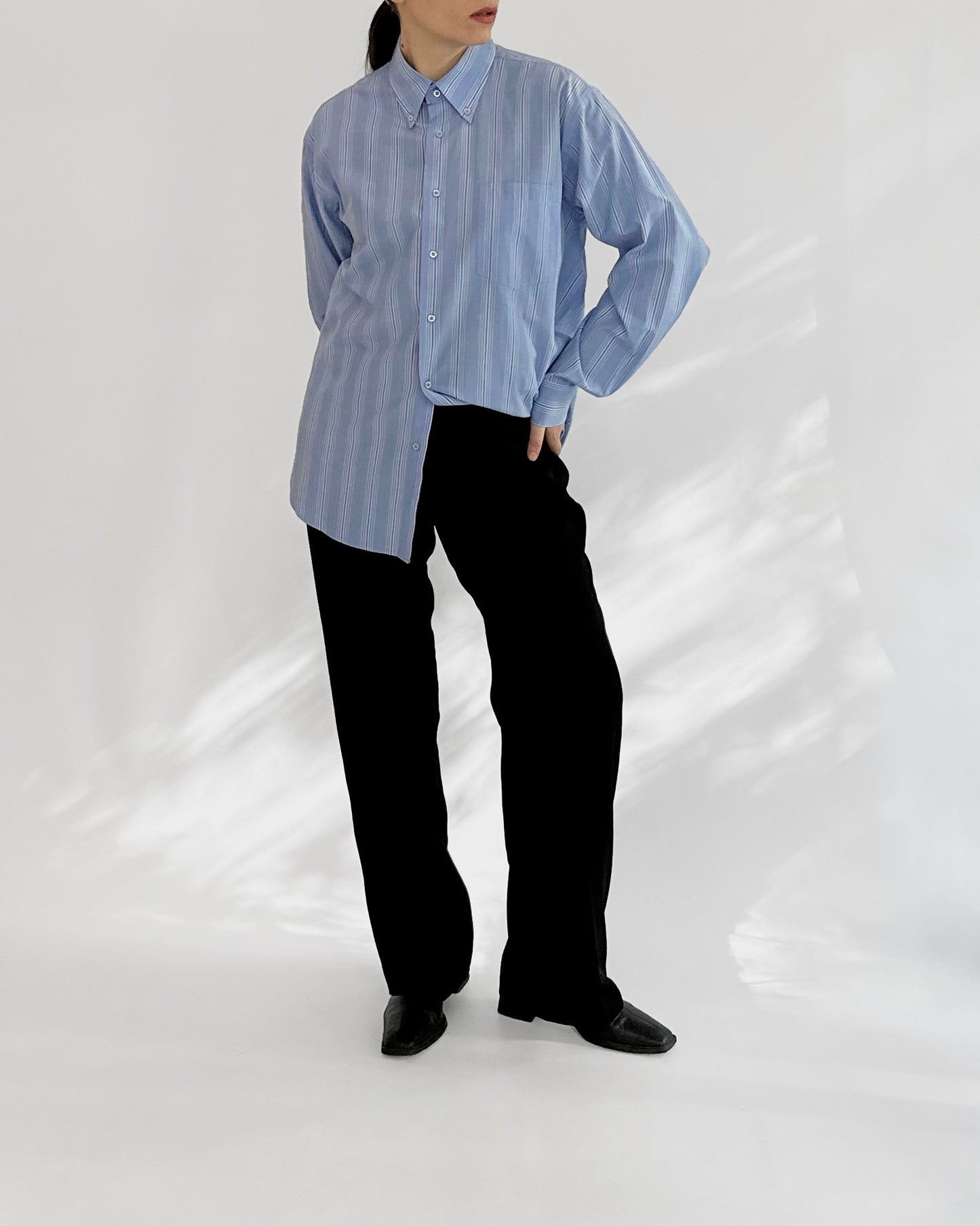 90s Blue Striped Classic Cotton Shirt