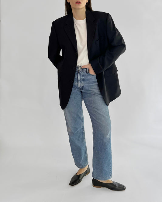 80s Pierre Cardin Navy Wool Blazer