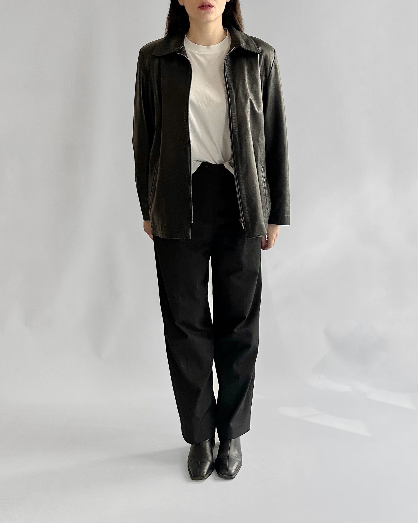 90s Black Zip-Up Leather Jacket