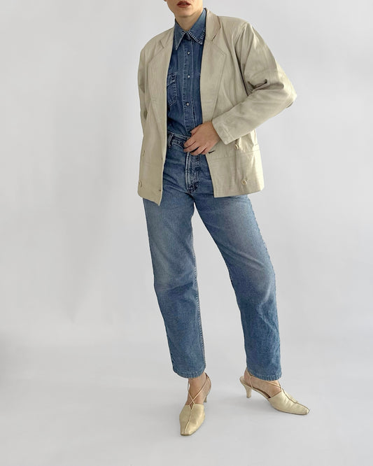 80s Cream Leather Jacket