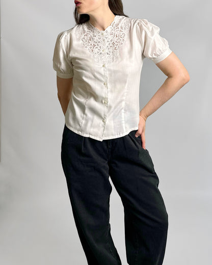 90s Embroidered White Blouse